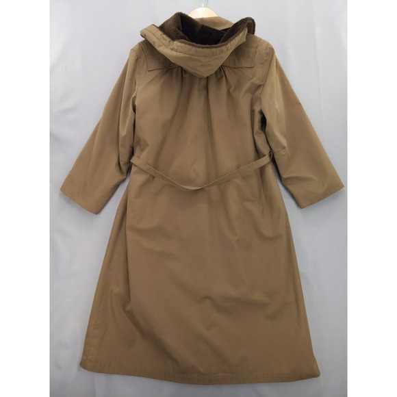 vtg London Fog Trench Coat Womens 16 PET Hooded Faux Fur Lined Belted Maincoat - Picture 6 of 9